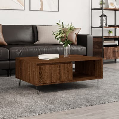 vidaXL - Salontafel - 90x60x35 - cm - bewerkt - hout - bruin - eikenkleur