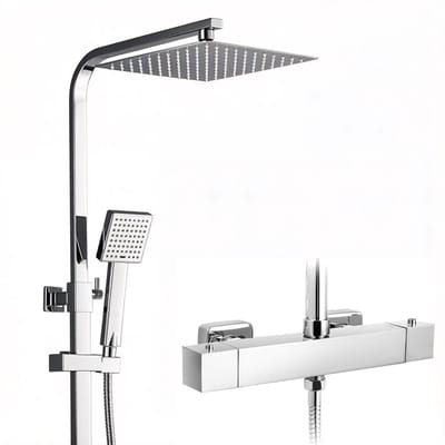 Auralum Max Regendouche RVS - Ø 25 cm Douchesysteem - Inclusief thermostaatkraan - CoolTouch technologie - Doucheset - Hoogte Verstelbaar 75-127 cm - Waterbesparend - Chroom