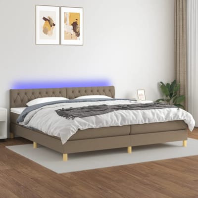vidaXL - Boxspring - met - matras - en - LED - stof - taupe - 200x200 - cm
