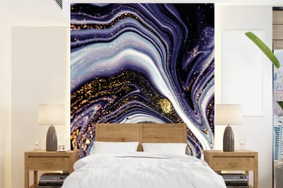 Behang - Fotobehang Marmer - Paars - Luxe - Marmerlook - Glitter - Breedte 165 cm x hoogte 220 cm