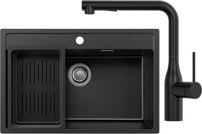Anycee Max Spoelbak voor keuken 70x46CM - Granieten Spoelbakken Met Keukenkraan - Spoelbak Keuken Zwart - Spoelbak met Afdruiprek