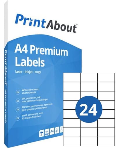 PrintAbout Premium A4 stickervel 24 per vel (70mm x 37mm)