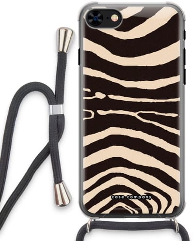 Case Company® - Hoesje met koord geschikt voor iPhone 8 hoesje met Koord - Arizona Zebra - Telefoonhoesje met Zwart Koord - Bescherming aan alle Kanten en Over de Schermrand