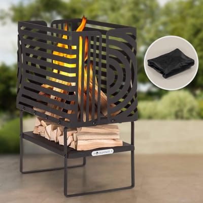 Vuurschaal met grill - Buitenhaard Staal - Gezellige avonden - Inclusief opbergvak - 40 cm - Zwart