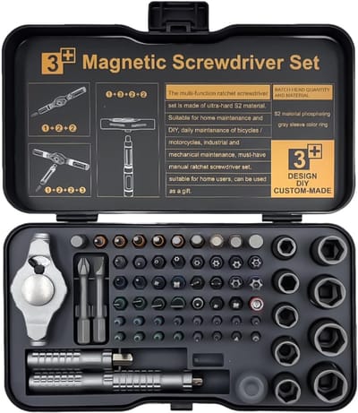 Magnetische Ratel Set - Precisie Schroevendraaier - Algemene Reparatie - 66-in-1 Bit Assortiment - 18 cm Lengte - Grijs