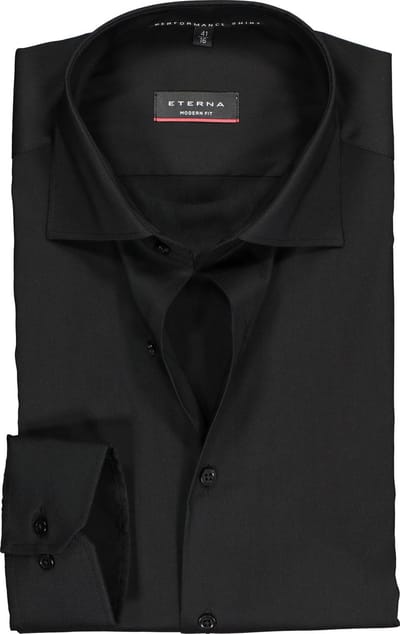 ETERNA modern fit overhemd - superstretch lyocell heren overhemd - zwart - Strijkvriendelijk - Boordmaat: 45 (EU maat: XXL)