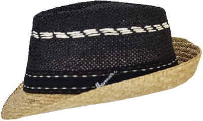 Herman chapeau petit bord avec la tête en paille papier ajourée noir et son bord en paille naturelle