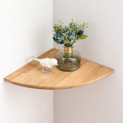 Houten Hoekplank van 9 Inch, Rond en Rustiek Eiken, Wandmontage voor Sprekers, Boeken en Badkamerdecoratie, Ideaal voor Ruimtebesparing