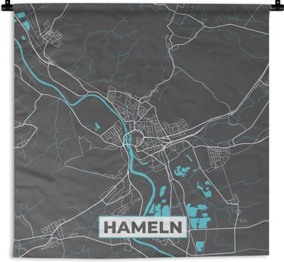 Wandkleed - Wanddoek - Stadskaart – Plattegrond – Duitsland – Blauw – Hameln – Kaart - 180x180 cm - Wandtapijt