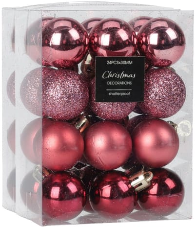 Christmas Decoration kerstballen - 32x - 5 cm - kunststof - roze - kerstversiering