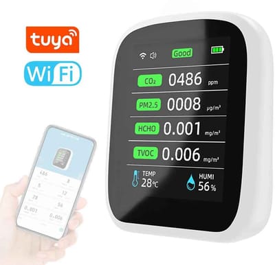Casa Living Luchtkwaliteitsmeter - Monitor - 8-in-1 CO2 Meter - Wifi App Bediening - LCD Scherm - Temperatuur & Vochtmeter