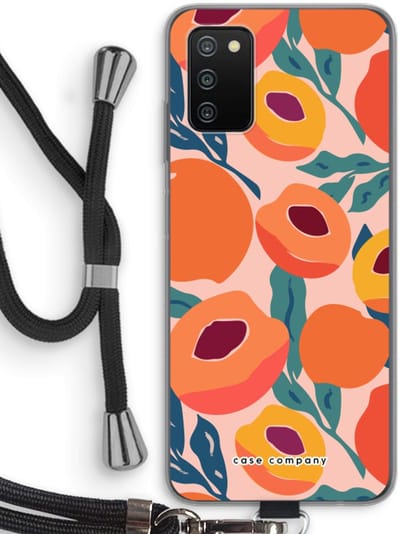 Case Company® - Hoesje met koord geschikt voor Samsung Galaxy A03S hoesje met Koord - Perzik - Telefoonhoesje met Zwart Koord - Bescherming aan alle Kanten en Over de Schermrand
