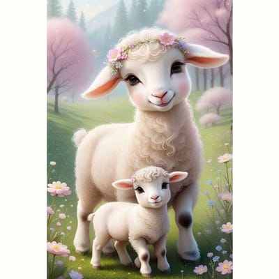 diamond painting schaap met lammetje 30 x 40 cm