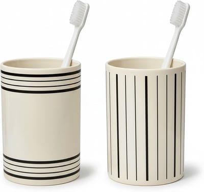 2 Stück Tandenpoetsbeker Kunststof Tandenbeker - Gestreept patroon Set voor Badkamer Huishouden Paren Reis Veilig PET Materiaal Eenvoudig Schoon te Maken
