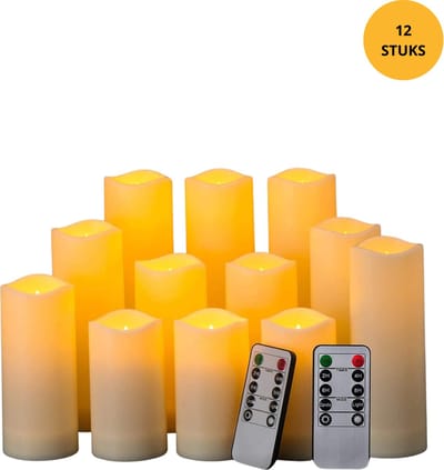 Lichtendirect - Led kaarsen 12 stuks – Kerstdecoratie- Met afstandsbedieningen – Bewegende vlam- Kerstverlichting- met Bewegende Vlam- Realistische LED kaarsen- Kerstcadeau