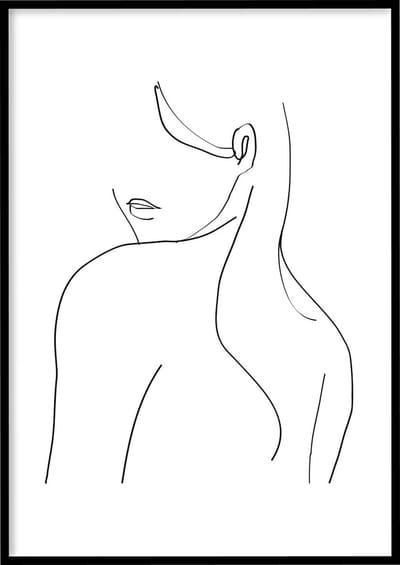 Poster Line Art Woman Long Hair - 30x40 cm met Fotolijst - Line art poster - Abstracte poster - Ingelijst - WALLLL