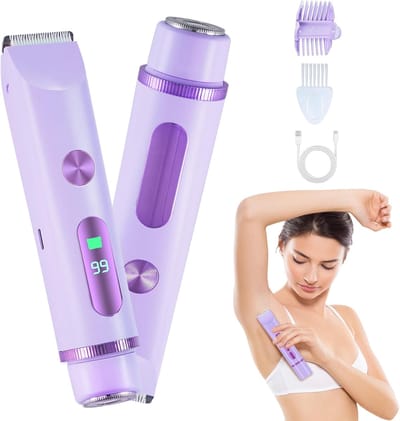 1 stuk - 2-in-1 Vrouwen Scheerapparaat - IPX7 Waterdicht - Elektrisch Scheerapparaat - Voor Bikinilijn, Benen, Oksels en Gezicht - Elektrische Ontharing & Trimmen - Met LCD-scherm - paars