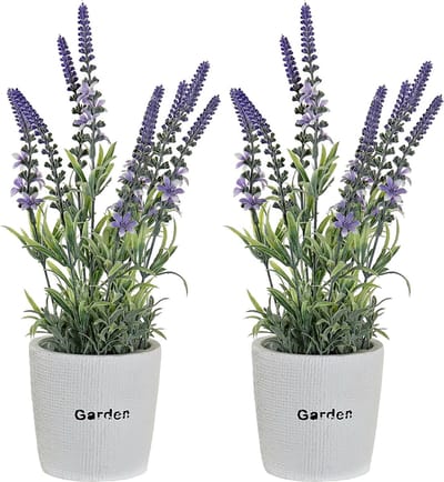 Items Kunstplant/bloem Lavendel - 2x - in bloempot - paarse bloemen - 10 x 36 cm
