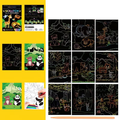 Ainy - Scratch Art Dieren | 9 krastekening incl. scratch pen | Kras tekeningen | Schilderen op kleuren kunst kraskaart | hobby & creatief voor volwassenen en kinderen | Knutselen - ontspanningspakket