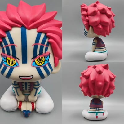 Demon Slayer Édition Q Position Assise Figurine Akaza Mignonne Figurine d'Animation Ornements Décoration de Bureau Partenaire de Travail blue