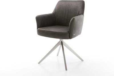 Eetkamerstoel Xana-Flex met armleuning kruisframe breed roestvrij staal microvelours antraciet vintage 360° draaibaar rocker-functie pocketveer kern