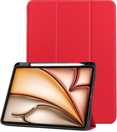 Hoesje - Geschikt voor Apple iPad Air M3/M4 (2025/2026) - 11 inch - Dun & Stevig - Trifold Bookcase - Hard Cover Case - Met Uitsparing Geschikt voor Apple Pencil - Hardcover Book - Tablet Hoes - Rood