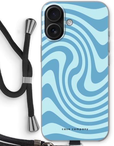 Case Company® - Hoesje met koord geschikt voor iPhone 16 hoesje met Koord - Swirl Blauw - Telefoonhoesje met Zwart Koord - Bescherming aan alle Kanten en Over de Schermrand