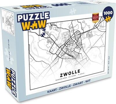 Puzzel Kaart - Zwolle - Zwart - Wit - Legpuzzel - Puzzel 1000 stukjes volwassenen
