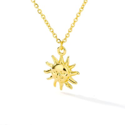 Colliers en Acier Inoxydable Pour Femmes Pendentif Soleil Lune Chaîne de Clavicule Exquis Bohème Bijoux de Mariage Cadeau Accessoires de Mode beige