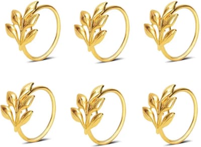 Gouden Servetringen - 6 Stuks - Servetring Goud - Tafeldecoratie - Met Bloem - Set Gouden Servetring - Bruiloft Decoratie - Tafel Accessoire - Servieshouder - Servetten - IXEN