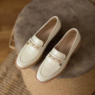 Zwarte Echt Lederen Platte Schoenen Dames Mode Oxfords Gouden Kettingen Instappers Kantoor Dames Loafers Mocassins Casual Flats Vrouwelijk 38 abrikoos