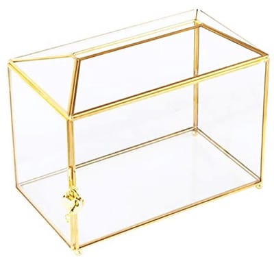 Huwelijks Geschenken Kaart Doos met Slot - Vergulde Glazen Stem/Donatie/Loterij/Receptie Box