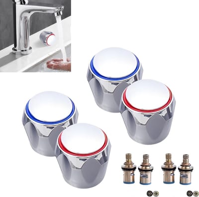 2 paar kraan handgrepen - kraan accessoires - rood heet water, blauw koud water - diameter 3,2 cm - roestvrij staal - draaibare kraan accessoires - Kraankoppen