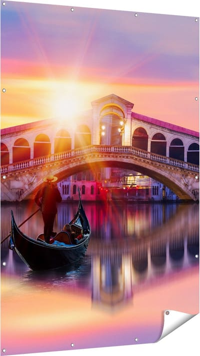 Gards Tuinposter Gondel bij de Rialtobrug in Veneti�, Itali� - 120x180 cm - Tuindoek - Tuindecoratie - Wanddecoratie buiten - Tuinschilderij
