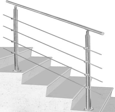 RVS Trapleuning Buiten en Binnen met 4 Dwarsbalken en Montageset - Antislip Veiligheidssteun