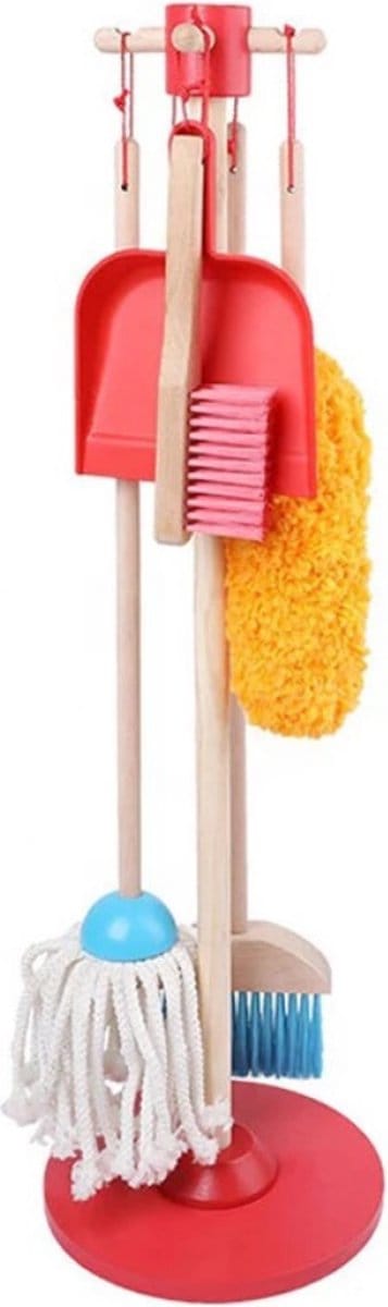 Buxibo Kinder Schoonmaak Set - Houten Huishoudelijke Gereedschap - Mini Bezem, Stoffer, Mop - Montessori Speelgoed - Multicolor