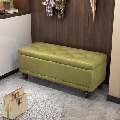 Opbergpoef - Zitbank Voetenbank - Ruimte Besparen - Flip Top Design - 40x40x43cm - Bruin