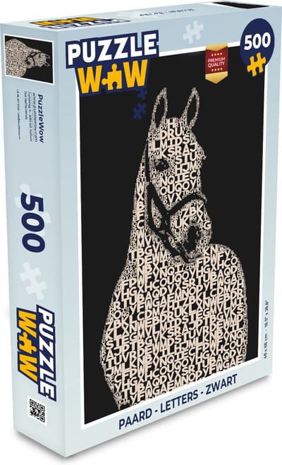 Puzzel Paard - Letters - Zwart - Meisjes - Kinderen - Meiden - Legpuzzel - Puzzel 500 stukjes