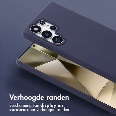 Selencia Hoesje - Geschikt voor Samsung Galaxy S25 Ultra - Siliconen hoesje met afneembaar koord - Donkerblauw