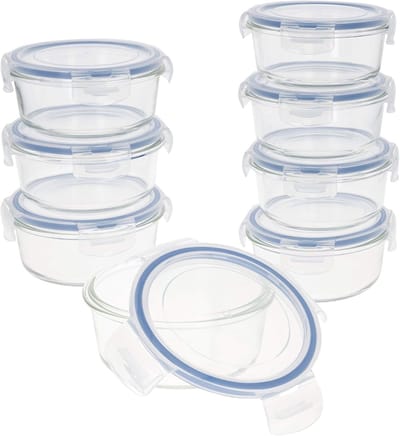 Famanu - Vershouddozen van glas, magnetronbestendig, voedselcontainers met sluiting, 700 ml, transparant deksel, voedselcontainers (8 stuks)