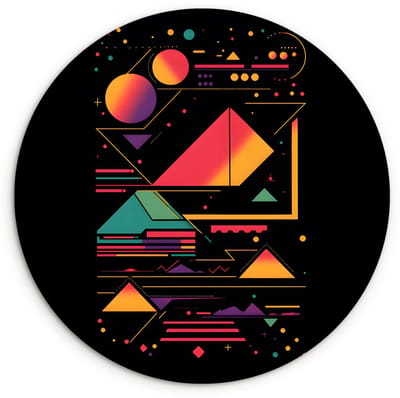 WallCircle® Wandcirkel 120x120 cm - Muurcirkel Piramides - Cirkels - Neonkleuren - Geometrisch - Muurdecoratie woonkamer - Wanddecoratie slaapkamer - Kamer decoratie accessoires - Ronde schilderijen XXL