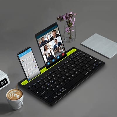 Bluetooth iPad Toetsenbord-Draadloos toetsenbord - Dubbele Bluetooth -Meerdere compatibiliteit MAC/IOS/Android/Windows- ondersteunt twee apparaten - snel schakelen - lange batterijduur van 3 dagen- Aanval- Houder/Standaard - Draadloos Keyboard-Zwart