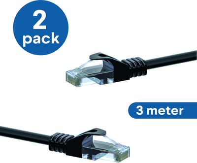 Danicom CAT6 UTP patchkabel - 3 meter zwart - CCA - 2 stuks - netwerkkabel - internetkabel - UTP kabel - RJ45 - 1000 mbit/s