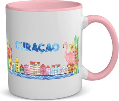 Akyol - curacao koffiemok - theemok - roze - Wereld - vakantieliefhebber - antillen - handelskade - 350 ML inhoud