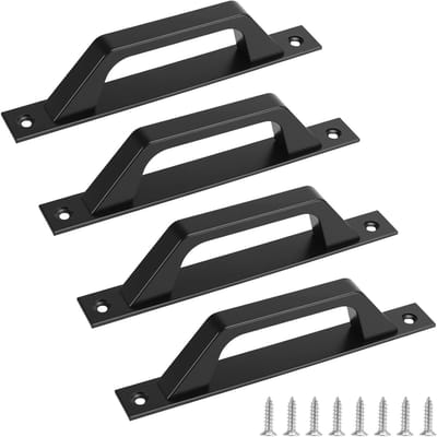 Set van 4 metalen schuifdeurgrepen met achterplaat voor badkamer, keukenkast en garageschuurpoort (20 x 2,4 x 4 cm) - Duurzaam, stijlvol en functioneel