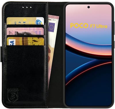 Rosso Element Geschikt voor Xiaomi Poco F7 Ultra | Wallet Book Case | Portemonnee Hoesje | 3 Pasjes | Magneetsluiting | Stand Functie | Zwart