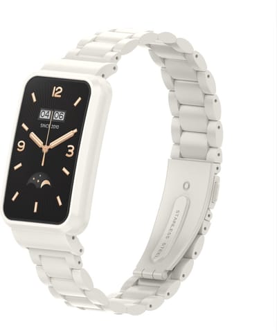 By Qubix - Metalen schakelband met case - Wit - Geschikt voor Xiaomi Smart Band 7 Pro / Mi Band 7 Pro bandje