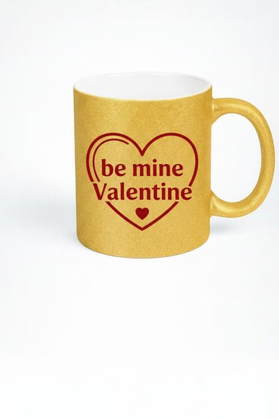 Gouden Glitter Valentijn Mok 'Be Mine Valentine' Hart Design - Romantisch Liefdescadeau