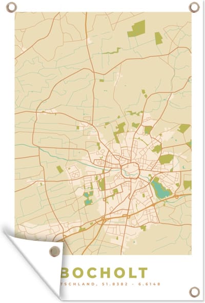 Muurdecoratie Plattegrond - Vintage - Bocholt - Stadskaart - Kaart - 120x180 cm - Tuinposter - Tuindoek