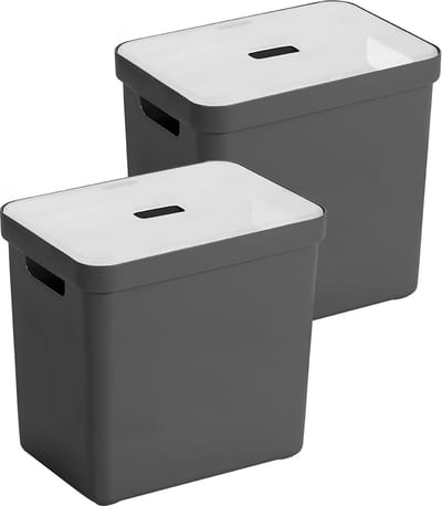 Sunware Sigma Home opbergbox 25L - Set van 2 - Antraciet/Transparant